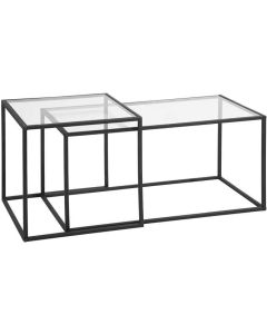 GMH-CT-1 - Nesting Coffee Set of 2, Tempered Glass Stacking End Side Black Metal Frame